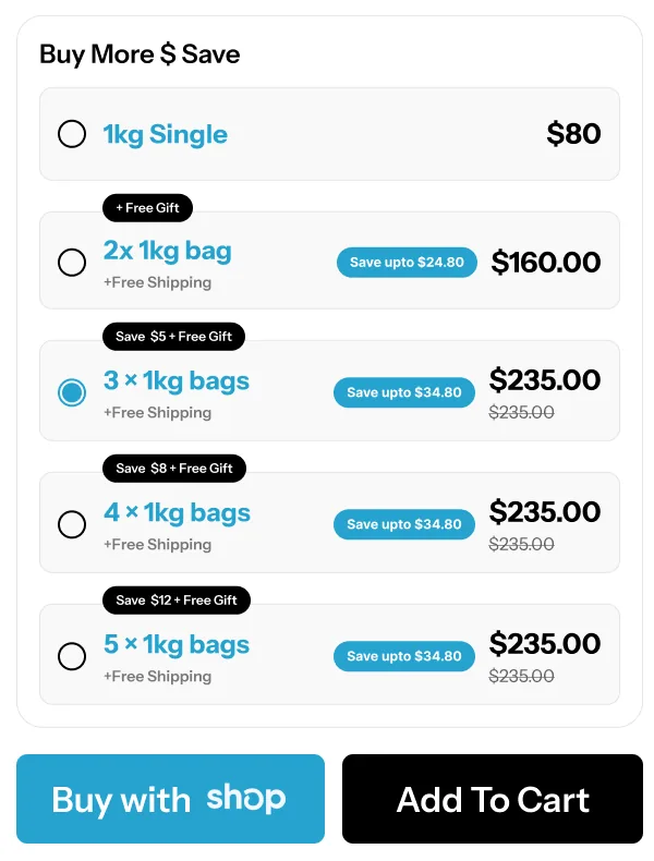 Buy more and save bundle selector on a sports nutrition product page