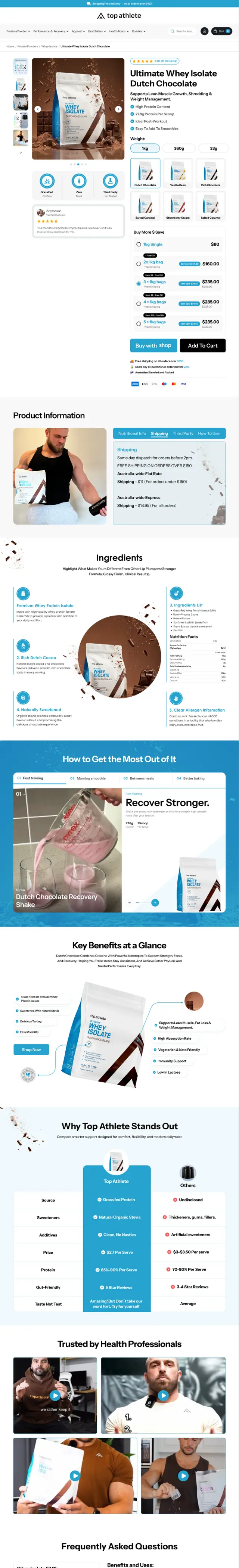 Product page design for a sports nutrition brand